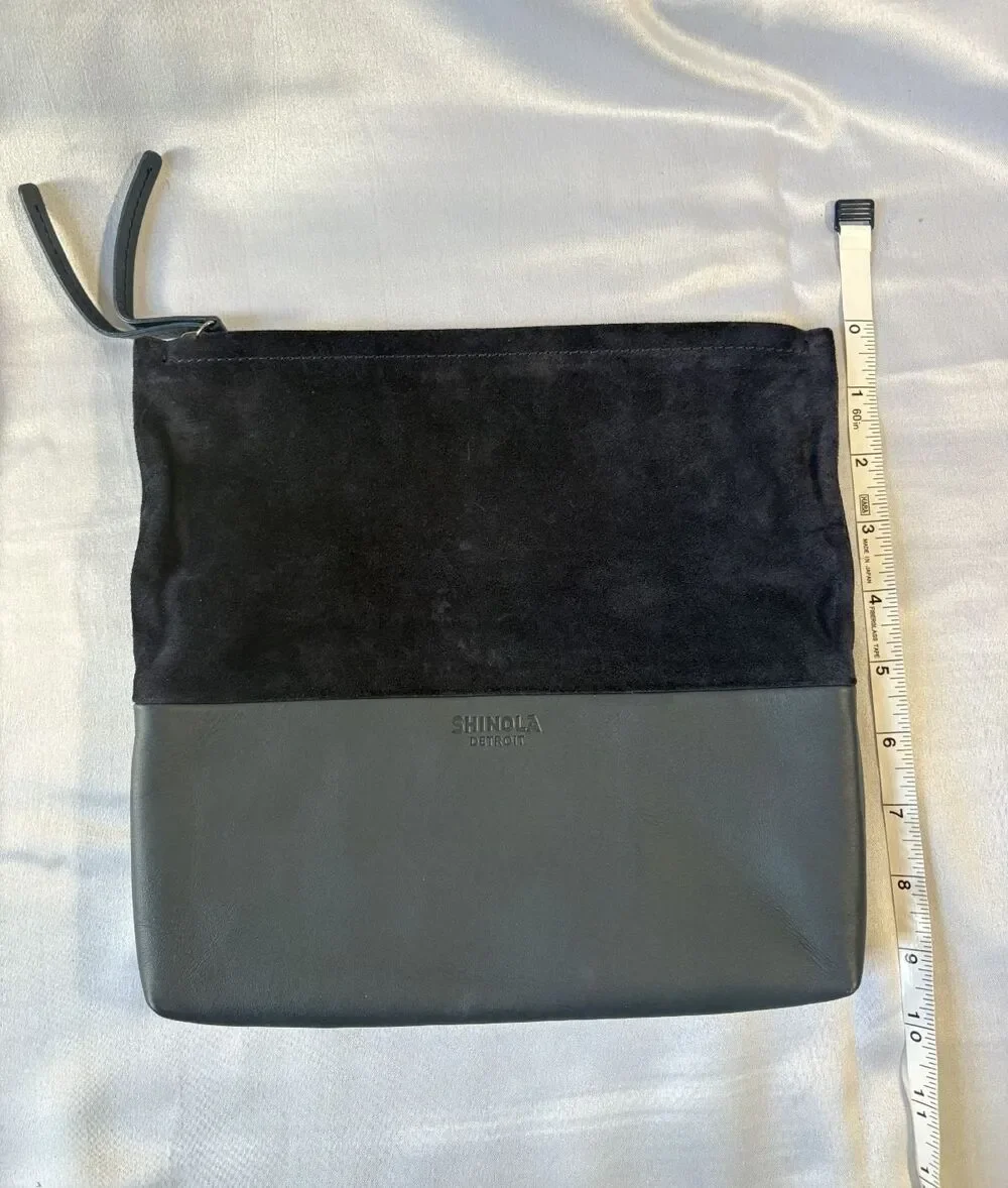 Shinola‎ Detroit Foldover Clutch Womens OS Navy Blue Excellent Leather Suede Zip